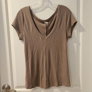 Free People Brown Fitted Short Sleeve Sweater Top